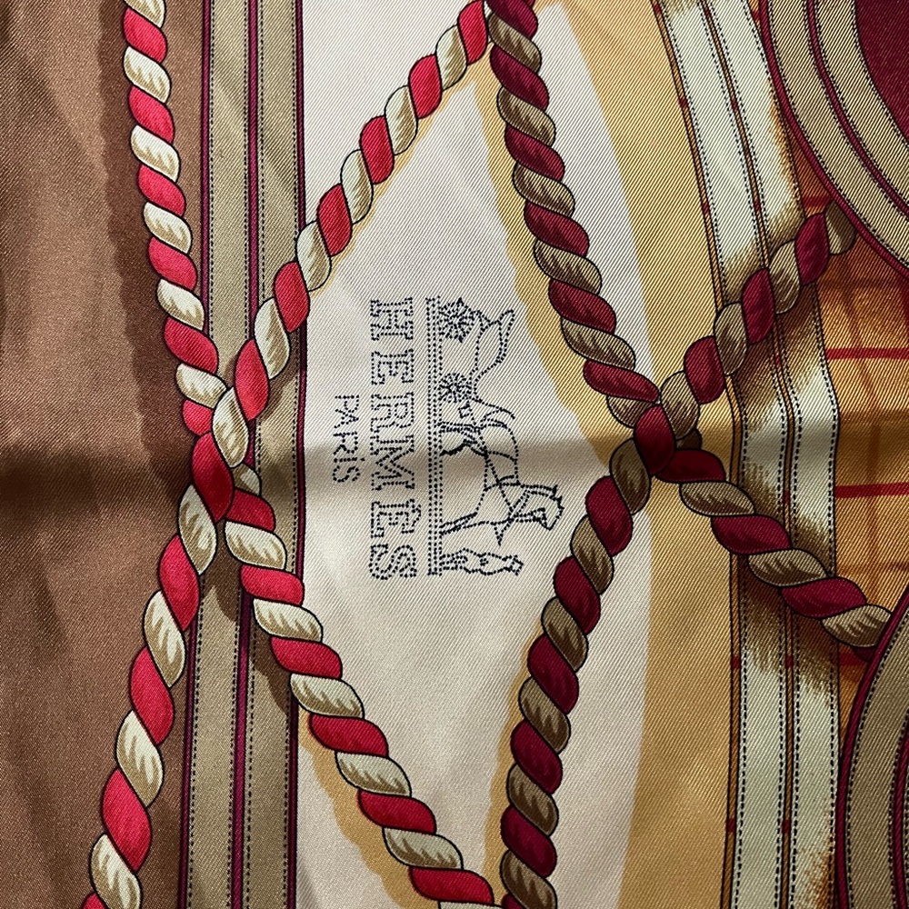 Hermes Gold and Red Silk Scarf - Picture 6 of 9